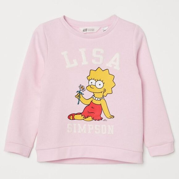H&M Girls The Simpsons Lisa Pink Flower 3D Gems Sweatshirt Sweater Size 3-4 - Picture 1 of 10